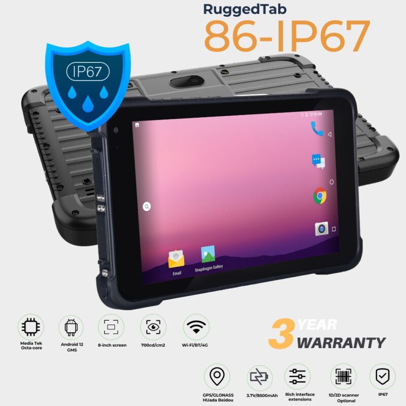 RUGGEDTAB 8″ IP67 – Android 12.0 GMS | 8+128  with Options (86-IP67)